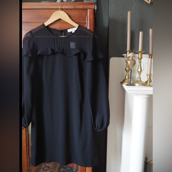 LOFT Black Ruffle Collar Dress - Picture 1 of 9